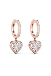 Round & Heart Illusion Cut Halo Diamond Rose Gold Hoop Earring